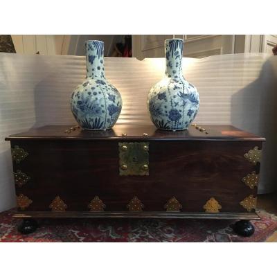 Important East Indian Company Chest In Teck With Bronze.late 18thc.