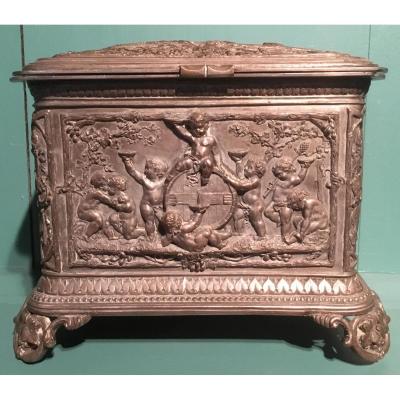 Box / Cigar Box In Silver Metal 19thc.