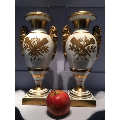 Pair Of Porcelain Vases Empire Style Early 20thc.