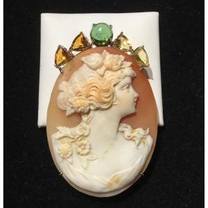 Cameo, Tourmaline And Sapphire Pendant