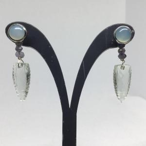 Pair Of Earrings, Gold, Chalcedony And Tanzanite