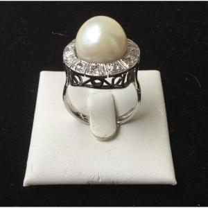 Gold, Pearl And Diamond Ring