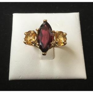 Gold, Garnet, Citrine And Diamond Ring