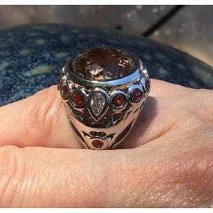Gold, Diamond, Sapphire And Topaz Ring