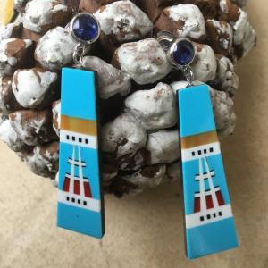 Pair Of Earrings, Gold, Sapphire And Mosaic