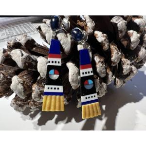 Pair Of Gold, Sapphire And Mosaic Earrings