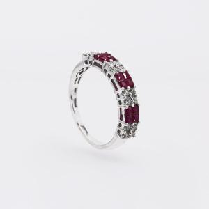 18ct White Gold Wedding Band With Calibrated Rubies And Diamonds
