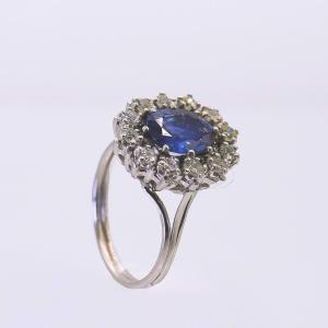 Gold Ring, Sapphire And Diamond Surround
