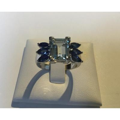 Gold, Aquamarine And Sapphires Ring