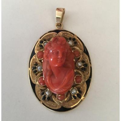 Gold, Coral And Pearl Pendant, Napoleon III Period