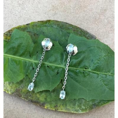 Pair Of Ear Balls, Gold And Aquamarine