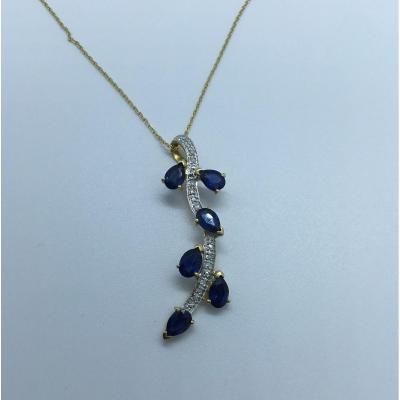 Pendant And Its Chain, Gold, Sapphires And Diamonds