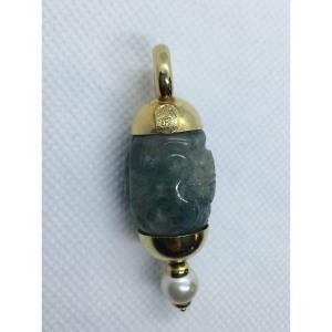 Gold, Jade And Pearl Pendant