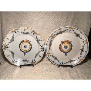 Nevers 18th Century - Pair Of Plates - Allegory Of Love