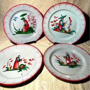 Luneville Faiences - End Of 18th Century, Beginning Of 19th Century - 4 Large Chinese Pipe Smokers