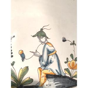 Nevers End Of The 18th Century - Bowl With A Chinese Pipe Smoker