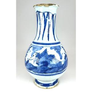 Nevers - 17th Century, Circa 1680 - Small Vase With Stylized Landscape Decoration