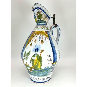Rouen 19th Century - Large Cider Pitcher With Rotating Decoration
