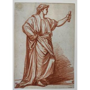 Augustin Pajou - Draped Figure Red Chalk