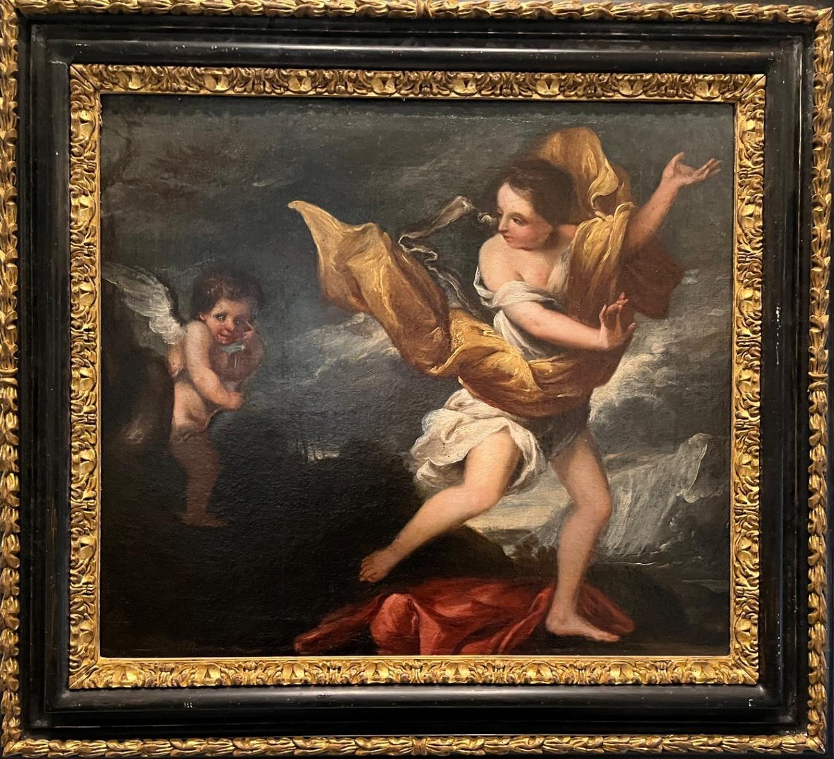 Olio su tela, Agar e l'Angelo, cm  58 x 49 , fine del XVII secolo, ottimo stato conservativo -photo-2