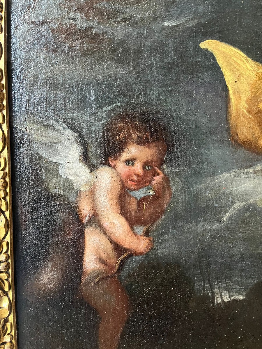 Olio su tela, Agar e l'Angelo, cm  58 x 49 , fine del XVII secolo, ottimo stato conservativo -photo-4