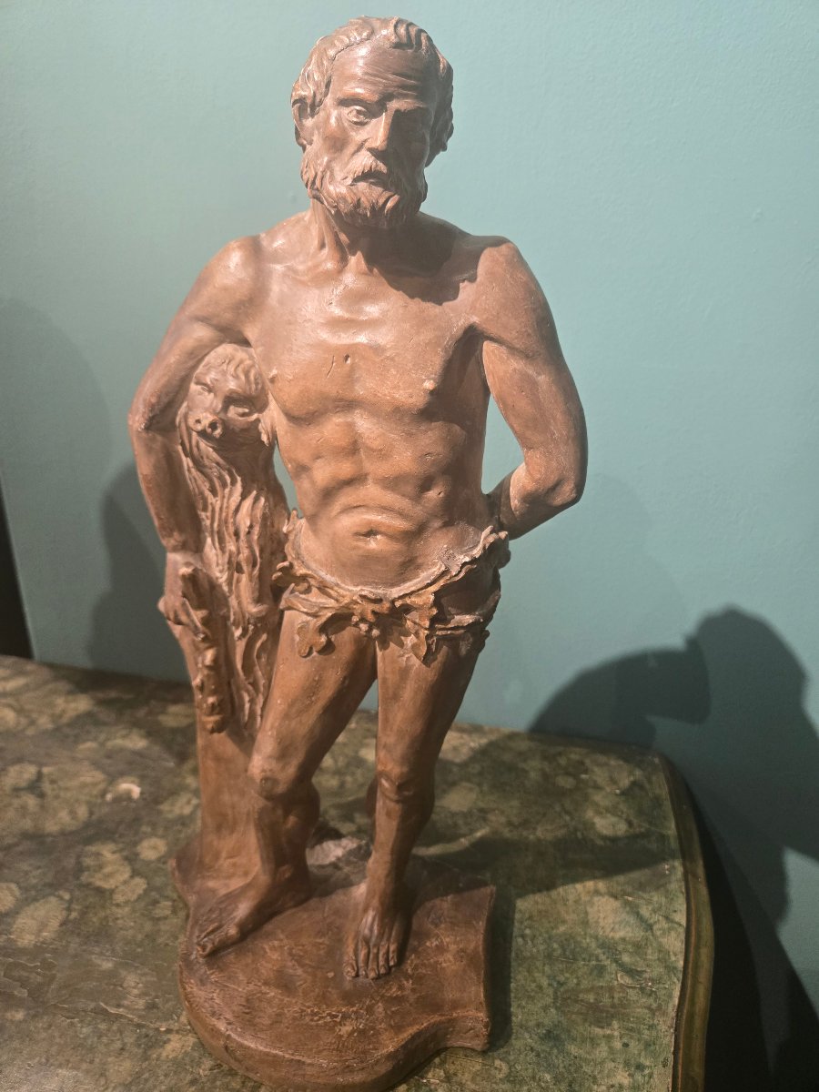 Scultura in terra cotta, Ercole, Luigi XVI,  ha 47 cm , ottimo stato conservativo -photo-3