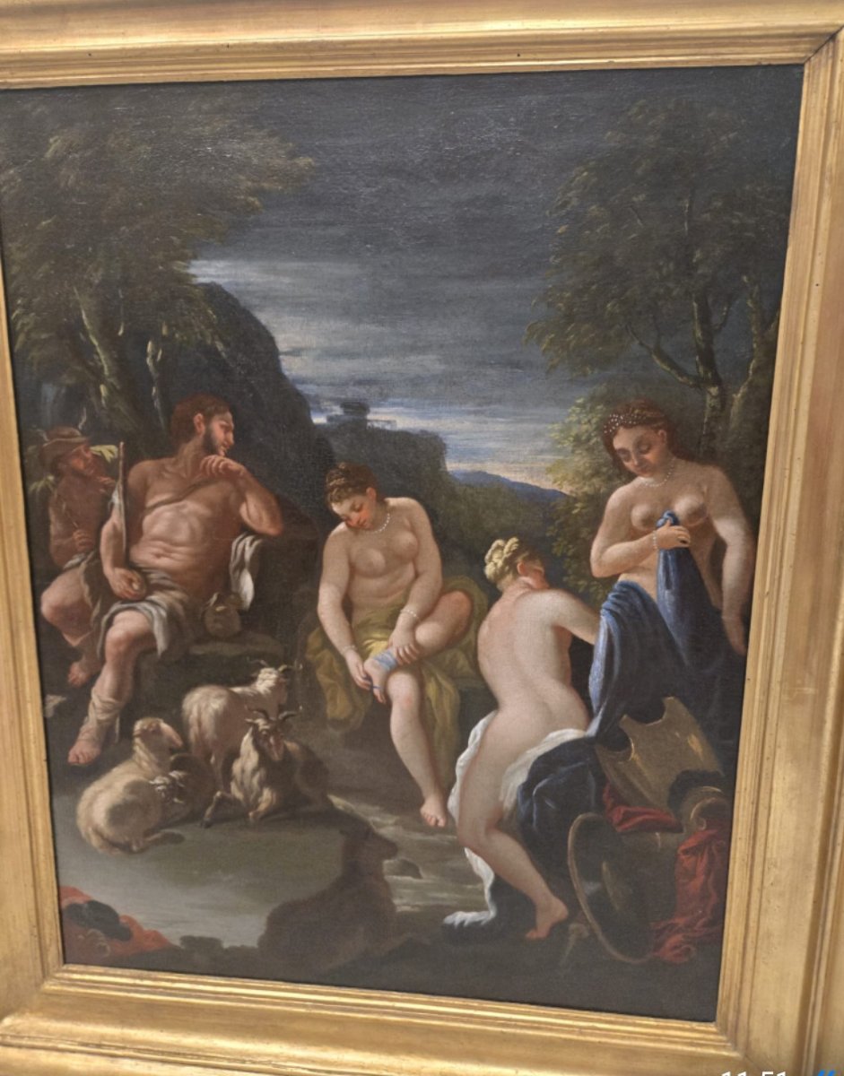 Olio su tela cm 58.5 x 74.5 Il Giudizio di Paride, Nicola Malinconico Napoli primi 700-photo-4