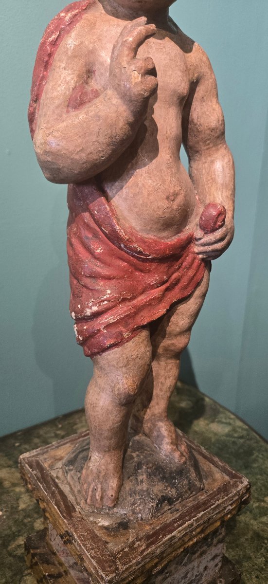 Scultura in legno laccato e dipinto, XVII secolo, San Giovannino, buono stato conservativo -photo-4