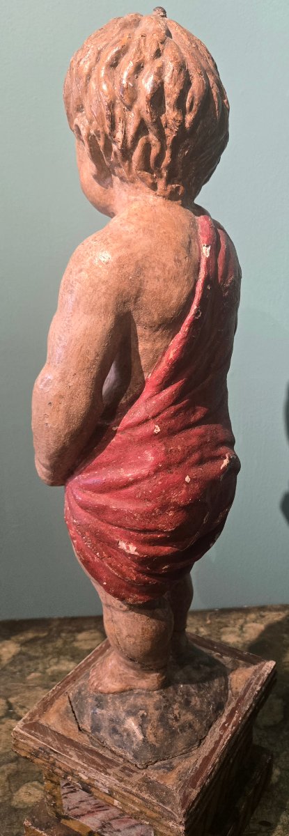 Scultura in legno laccato e dipinto, XVII secolo, San Giovannino, buono stato conservativo -photo-3