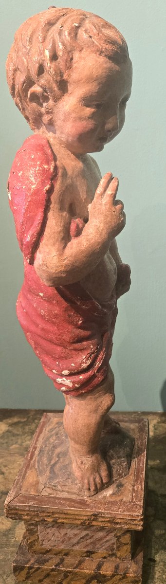 Scultura in legno laccato e dipinto, XVII secolo, San Giovannino, buono stato conservativo -photo-6