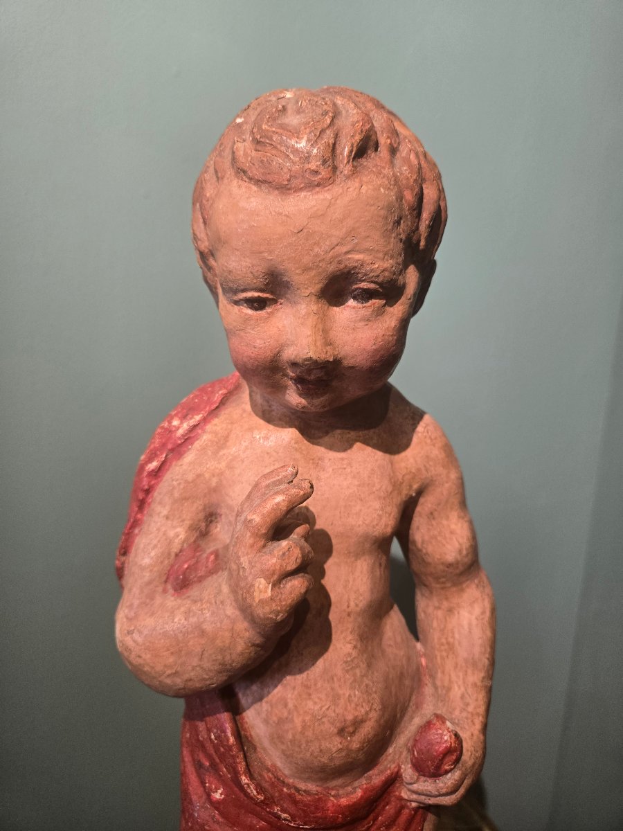 Scultura in legno laccato e dipinto, XVII secolo, San Giovannino, buono stato conservativo -photo-7