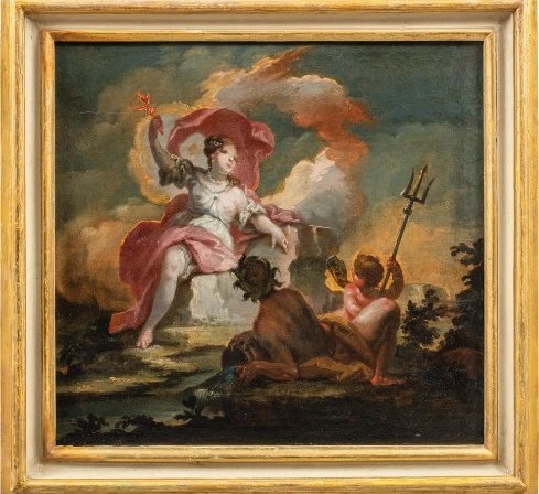 Coppia di dipinti ad olio su tavola, primi 700, soggetti mitologici att. G.B. Crosato-photo-2