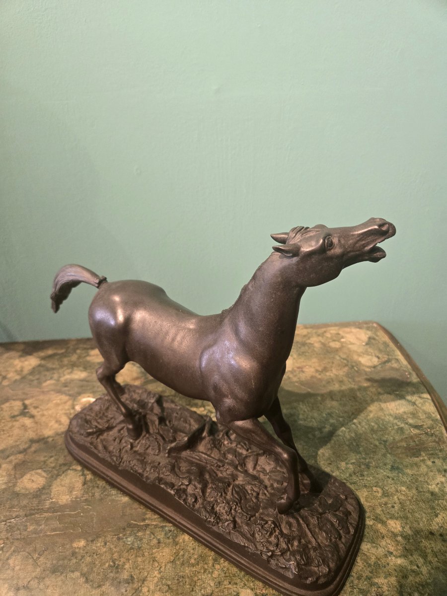 Coppia di cavalli in bronzo a patina scura, seconda metà del XIX secolo, buono stato -photo-2