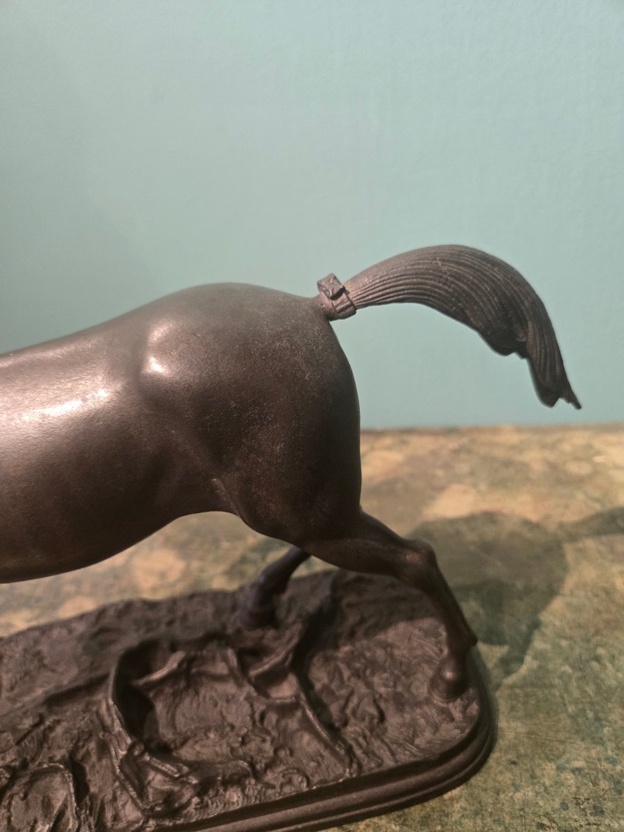 Coppia di cavalli in bronzo a patina scura, seconda metà del XIX secolo, buono stato -photo-3