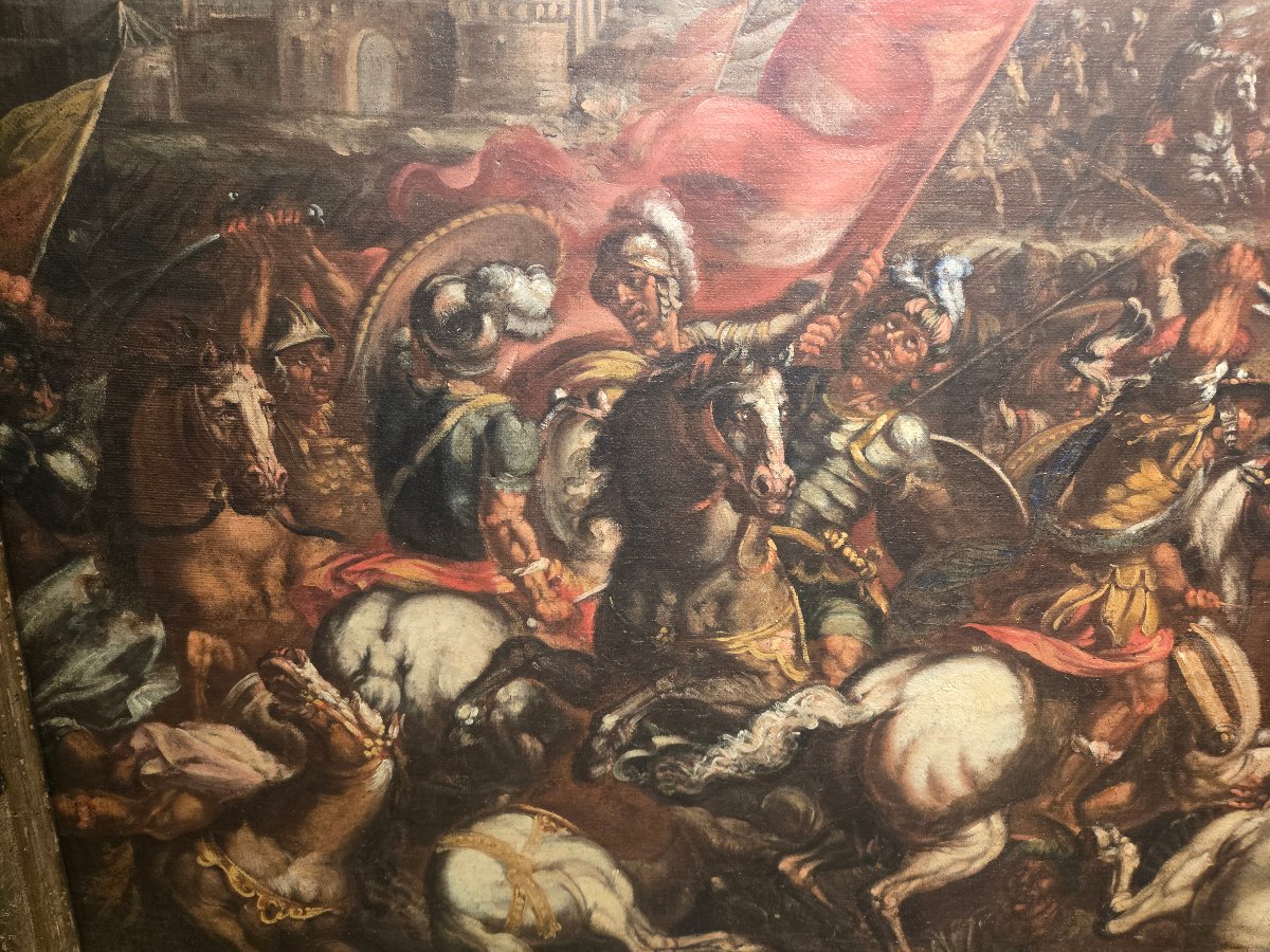 Olio su tela, scena di battaglia, 88 x 130 cm , att.to Matteo Stom , expertise -photo-2