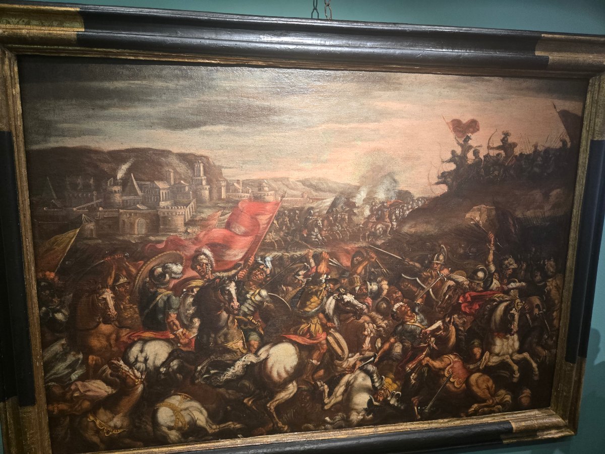 Olio su tela, scena di battaglia, 88 x 130 cm , att.to Matteo Stom , expertise -photo-3