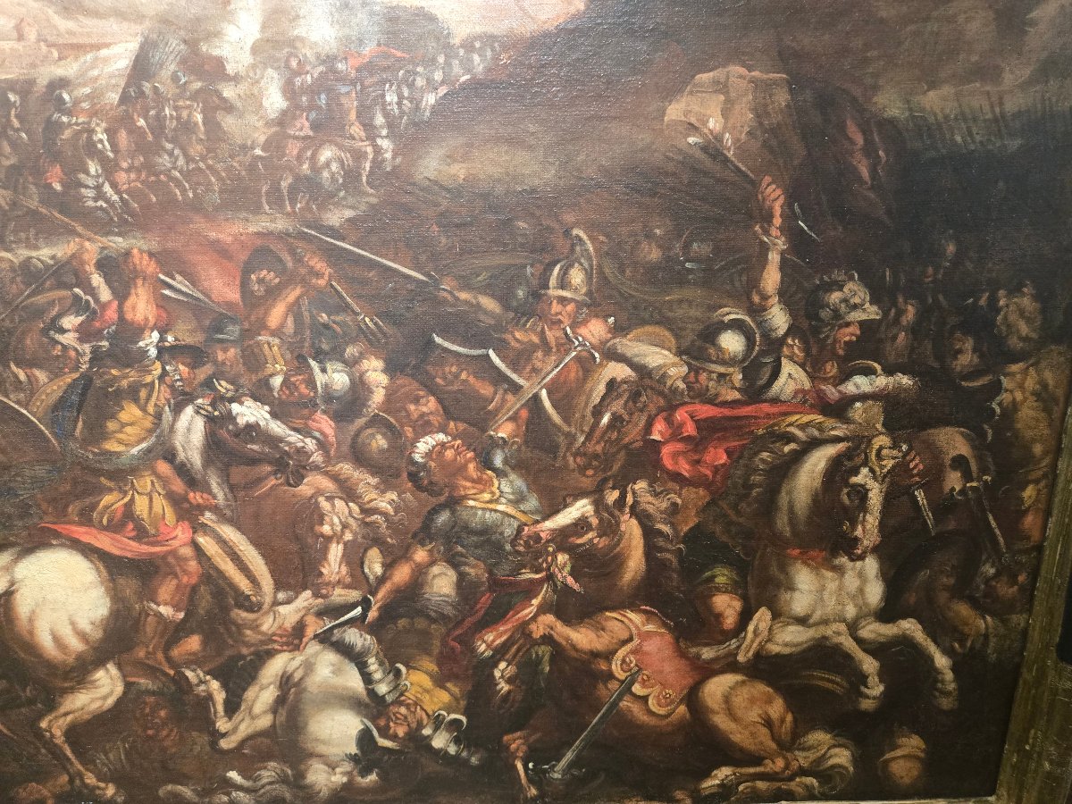 Olio su tela, scena di battaglia, 88 x 130 cm , att.to Matteo Stom , expertise -photo-4