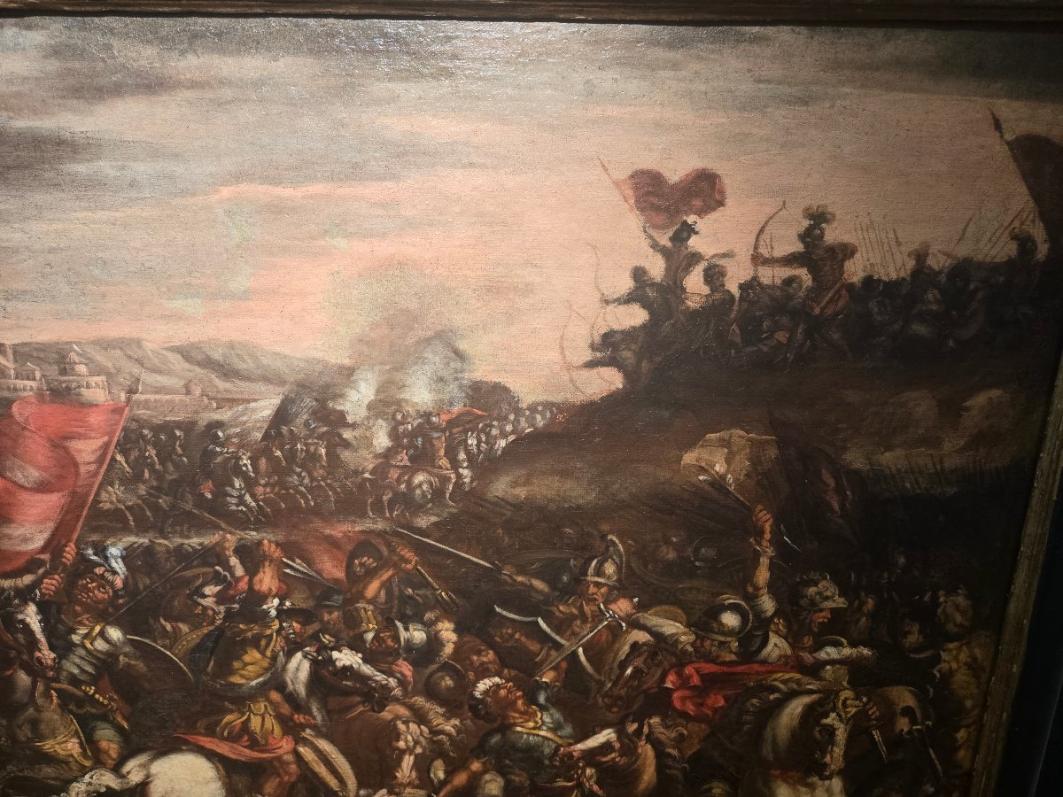 Olio su tela, scena di battaglia, 88 x 130 cm , att.to Matteo Stom , expertise -photo-2