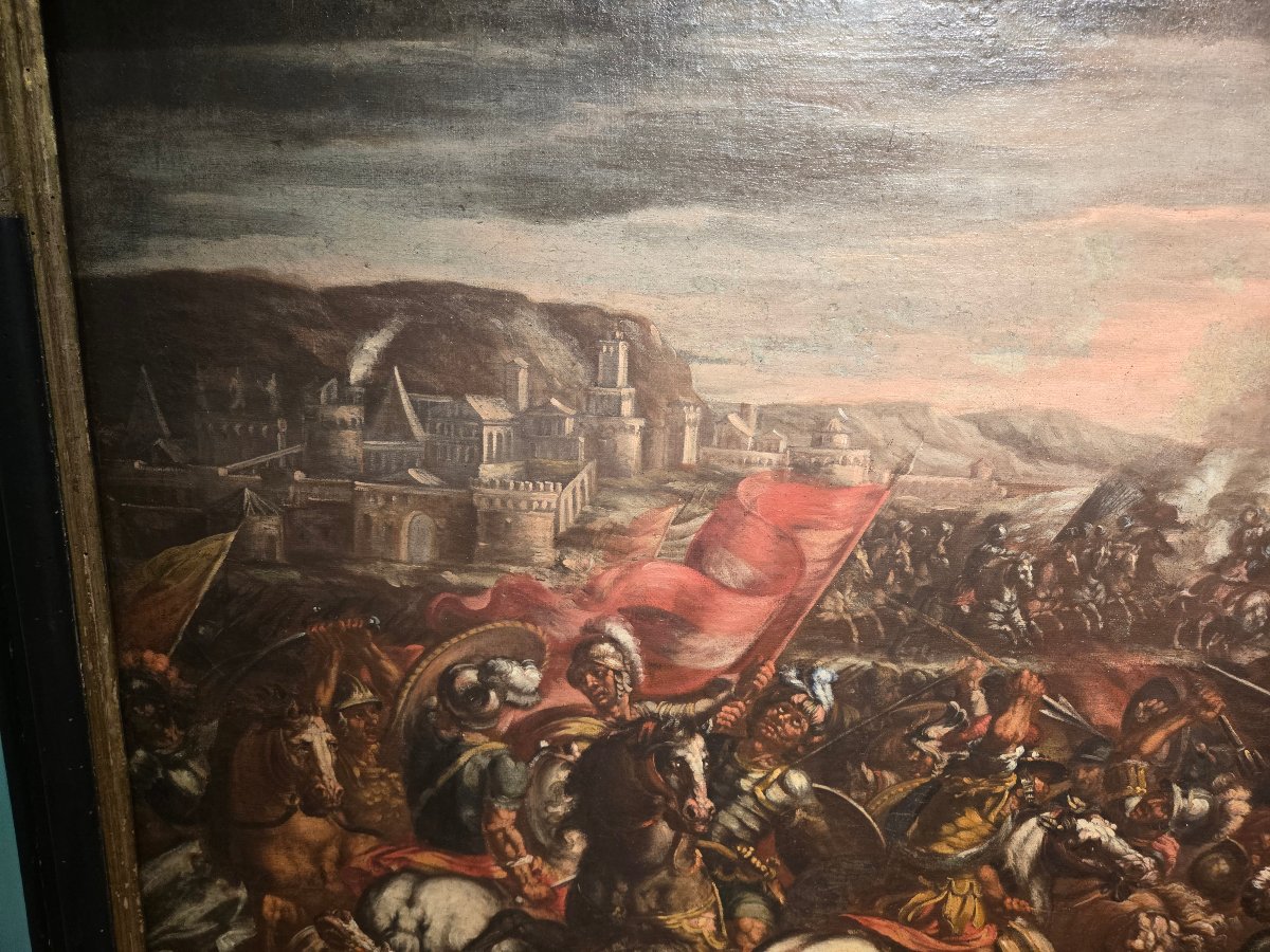 Olio su tela, scena di battaglia, 88 x 130 cm , att.to Matteo Stom , expertise -photo-4