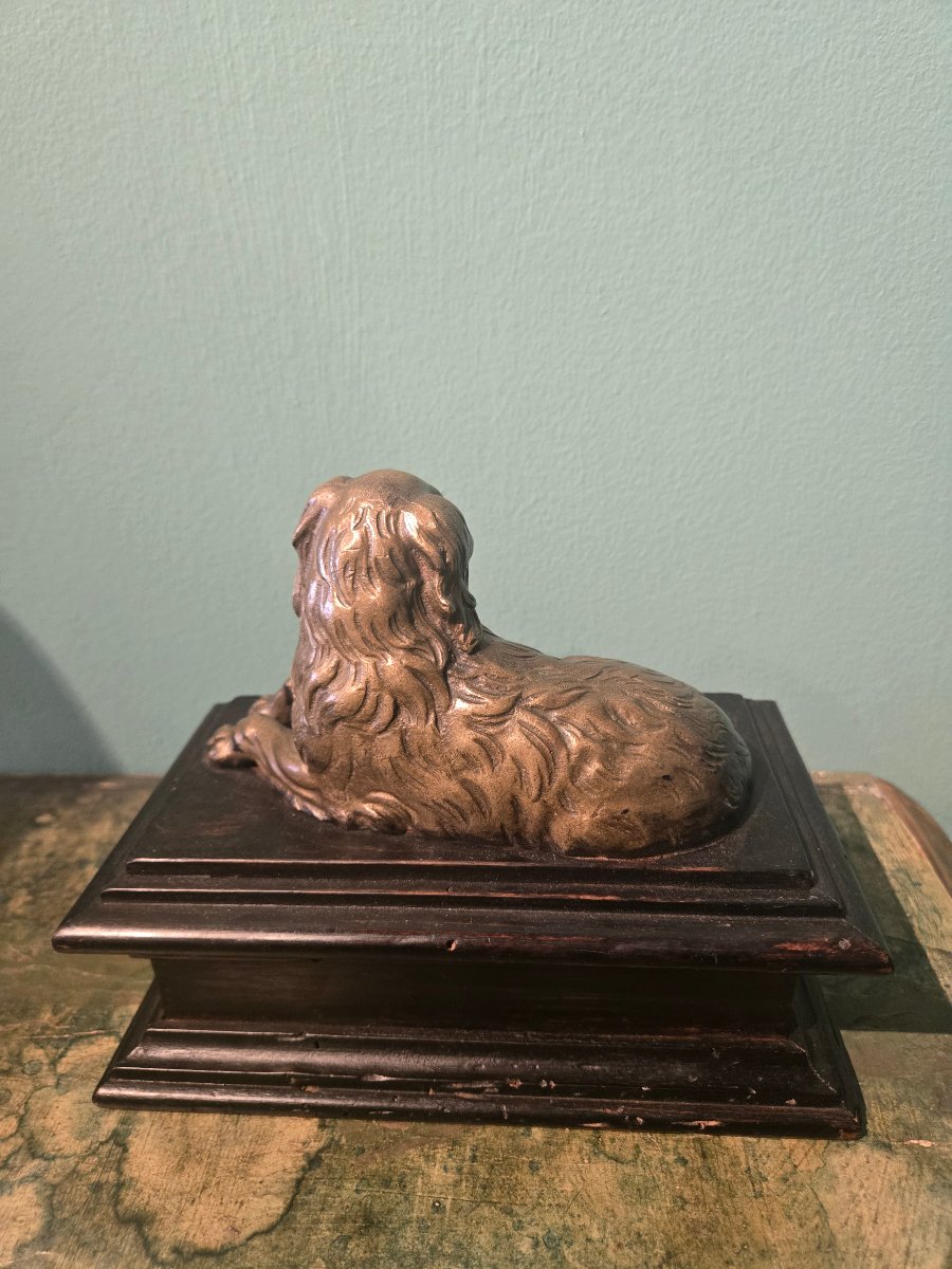 Piccoli cani in bronzo, fine 800, montato su basetta in legno ( successiva) 15 x 8 cm -photo-2