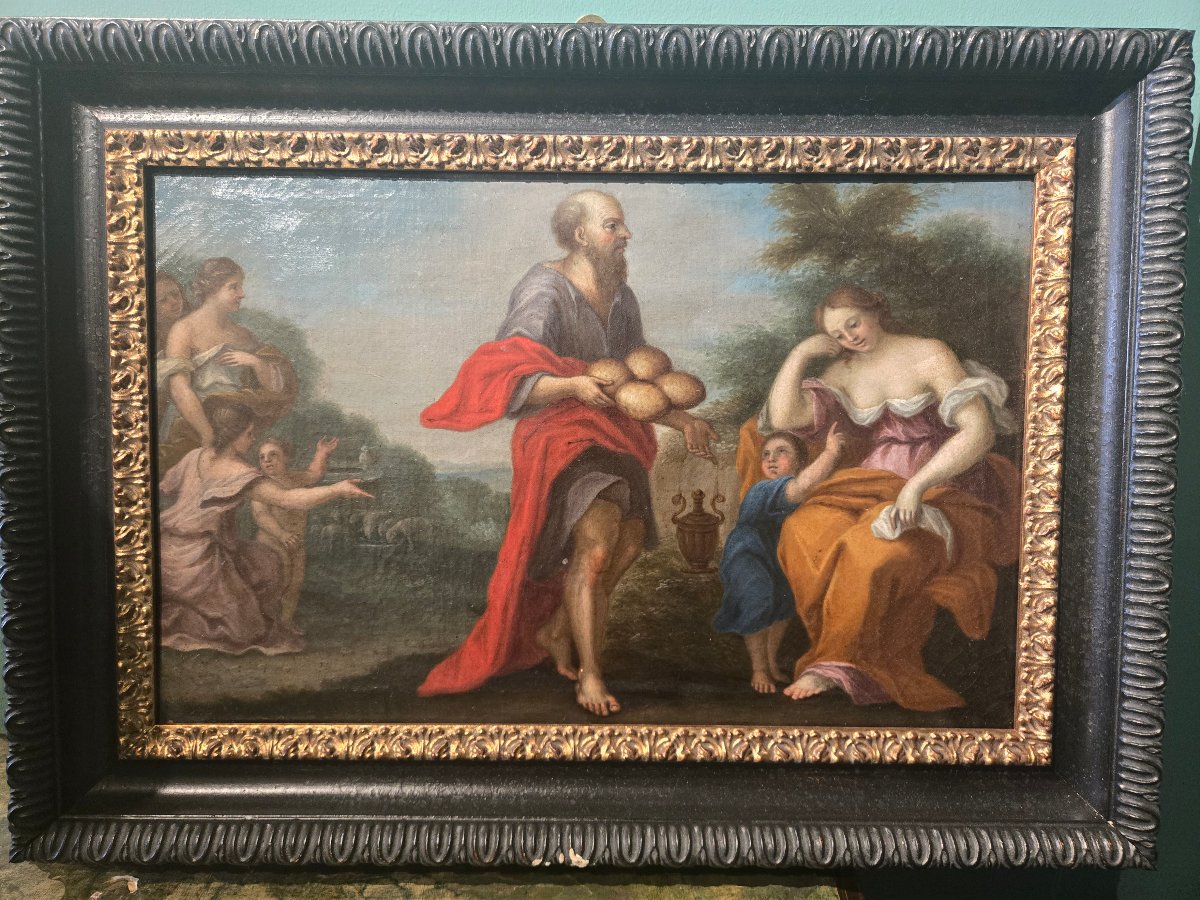 Coppia di dipinti ad olio su tela, scene bibliche, XVIII secolo, buono stato  47 x 32 -photo-2
