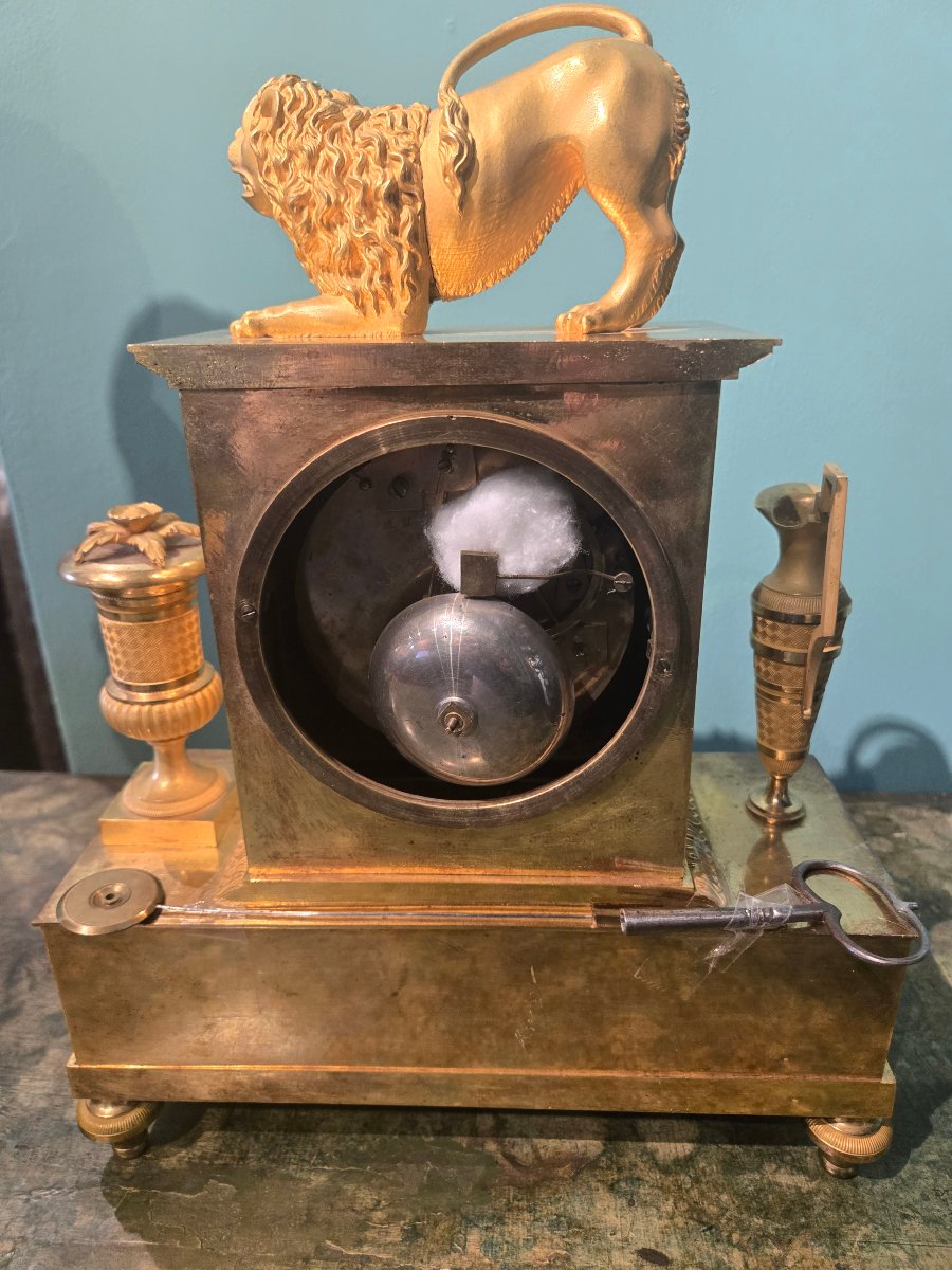 Orologio da tavolo in bronzo dorato, 1820 circa, quadrante porcellana Martina Torino, buono sta-photo-3