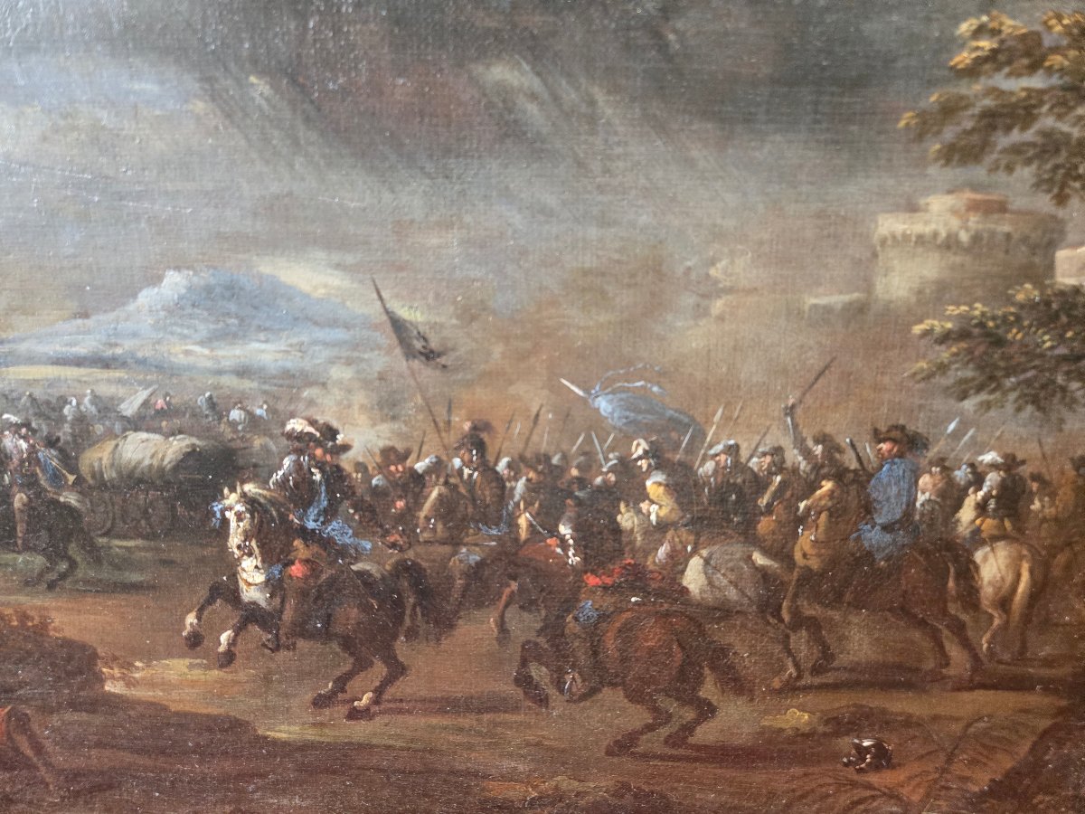 Coppia di olii su tela, scene di battaglia, Napoli fine 600, att. Ciccio Napol, ottimo stato-photo-4