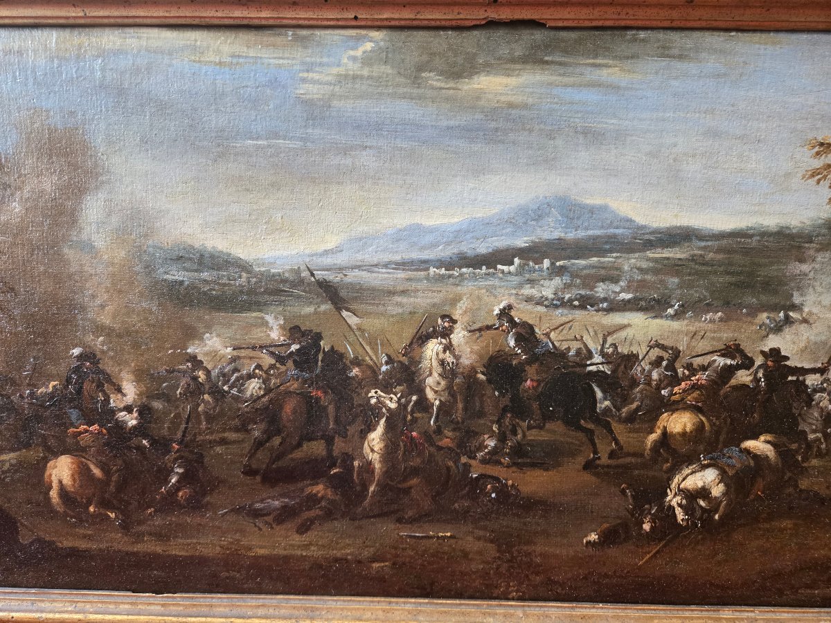 Coppia di olii su tela, scene di battaglia, Napoli fine 600, att. Ciccio Napol, ottimo stato-photo-2