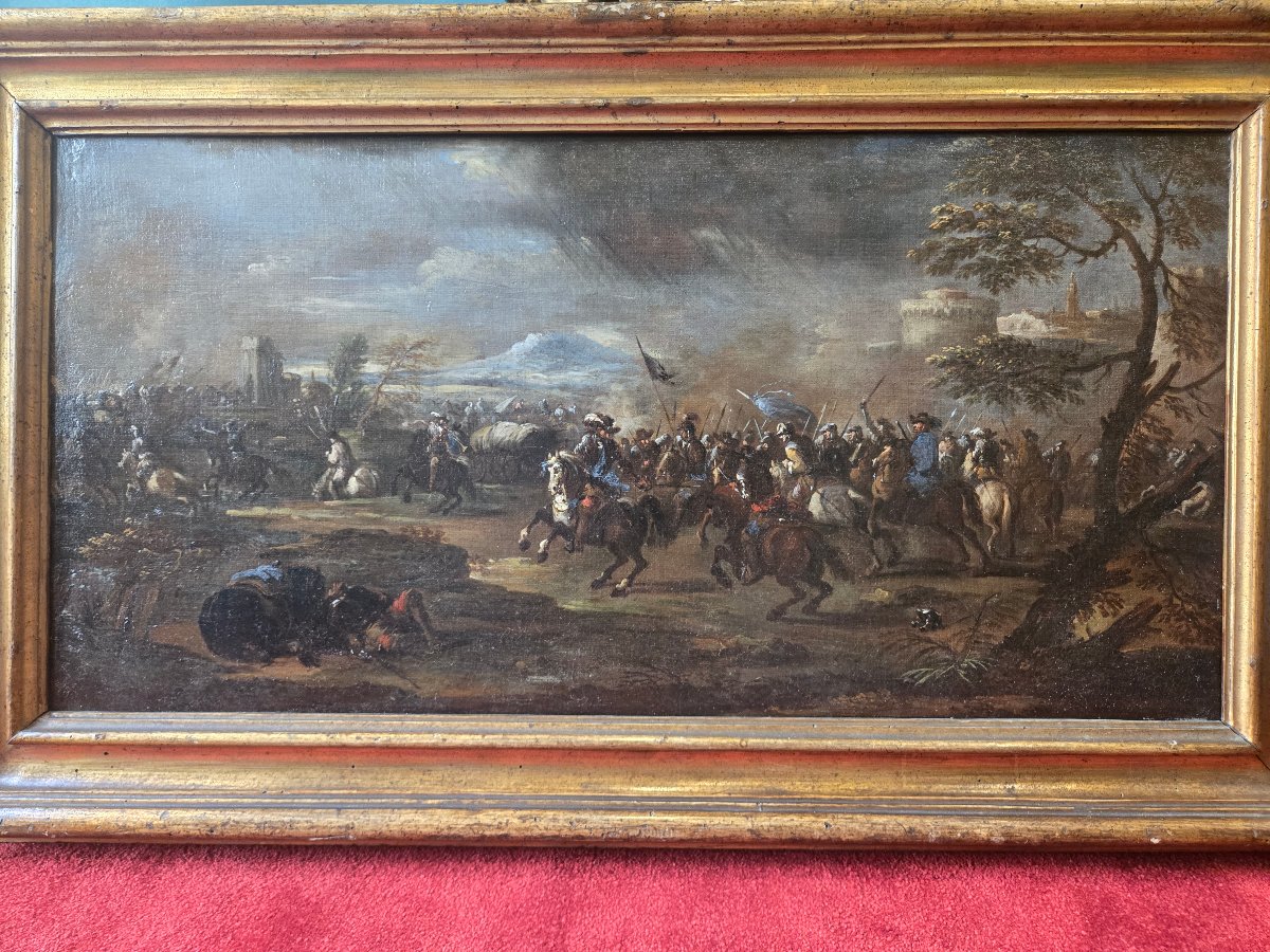 Coppia di olii su tela, scene di battaglia, Napoli fine 600, att. Ciccio Napol, ottimo stato