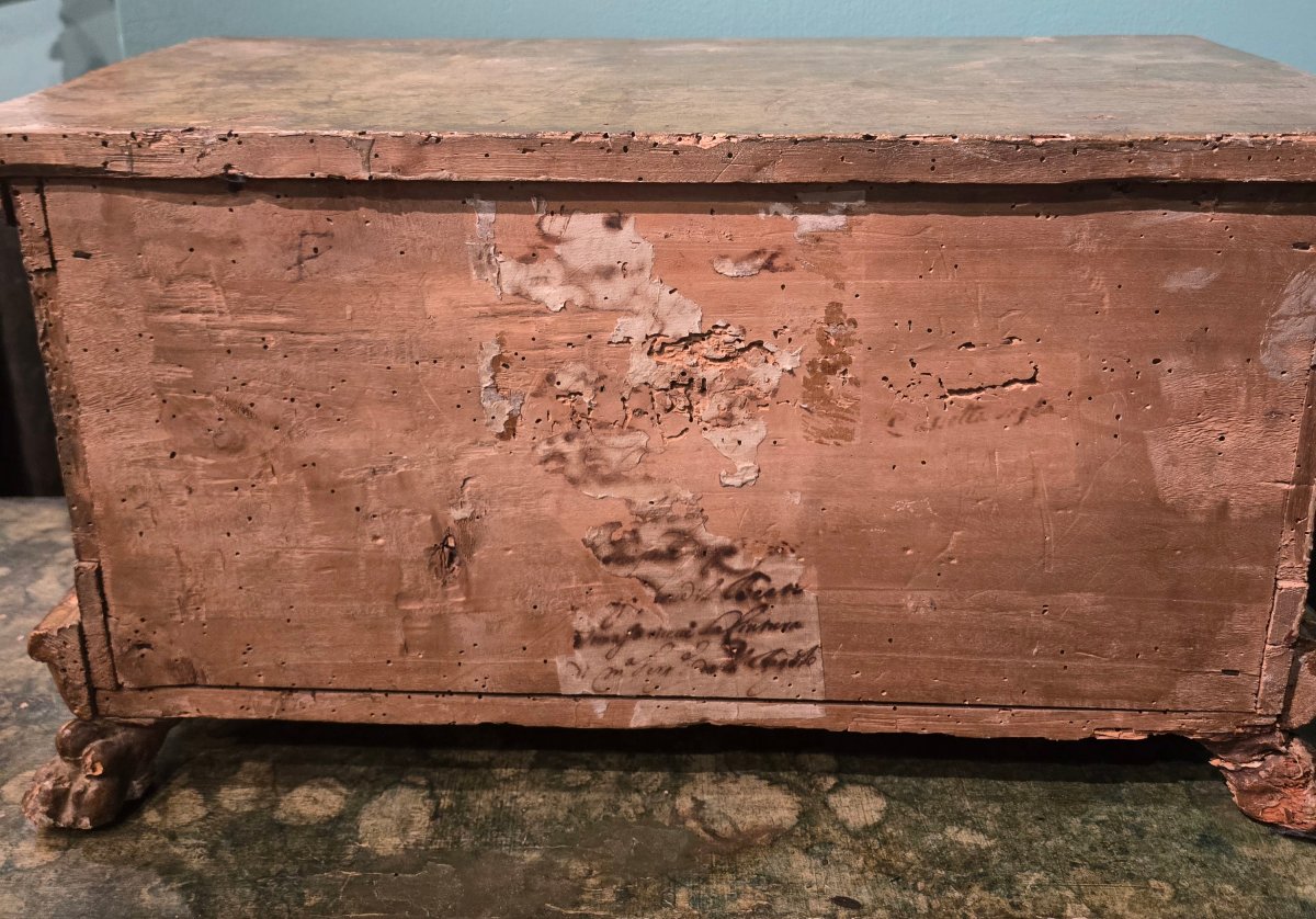 Cassetta in legno dorato, Italia  primi XVIII secolo, ceralacca, chiave, buono stato-photo-2