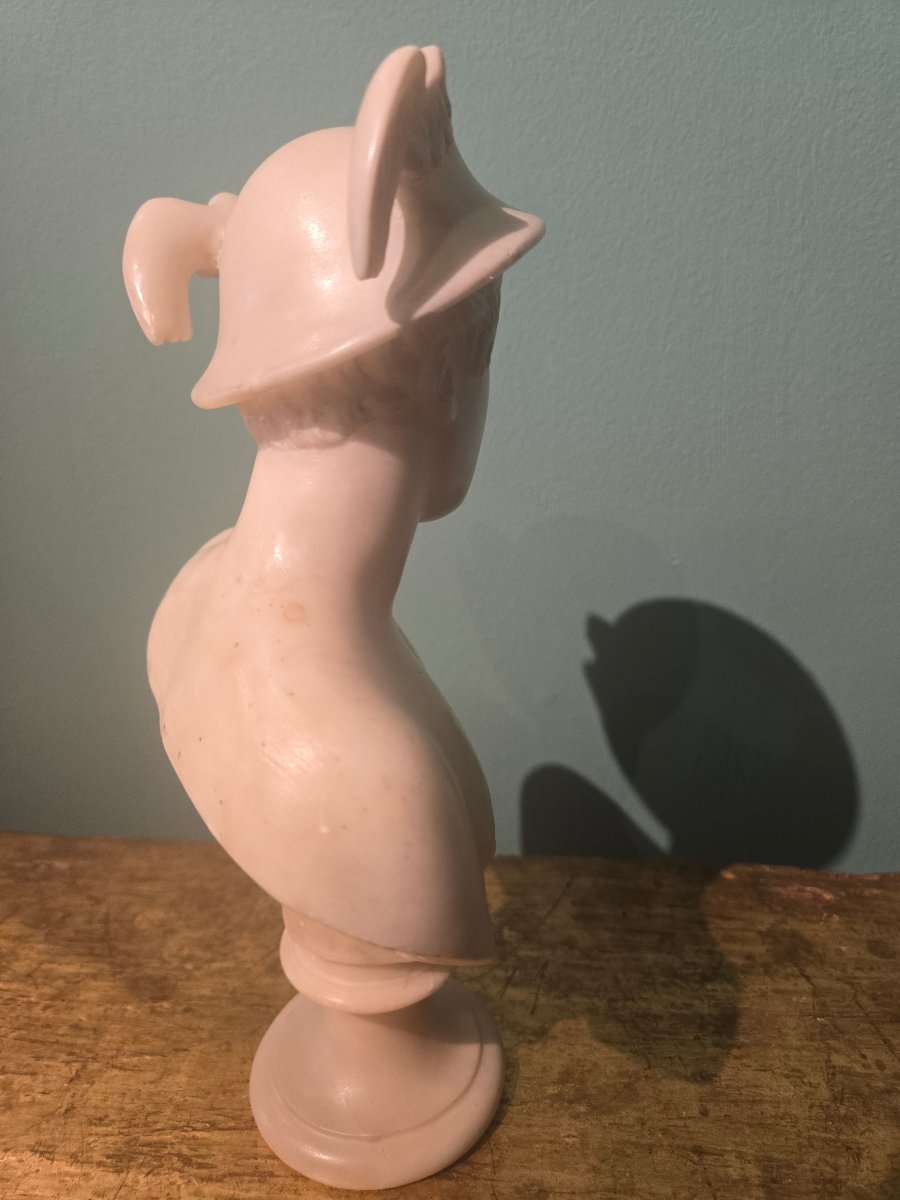 Piccolo busto raffigurante Mercurio in alabastro, XIX secolo, buono stato conservativo generale-photo-3