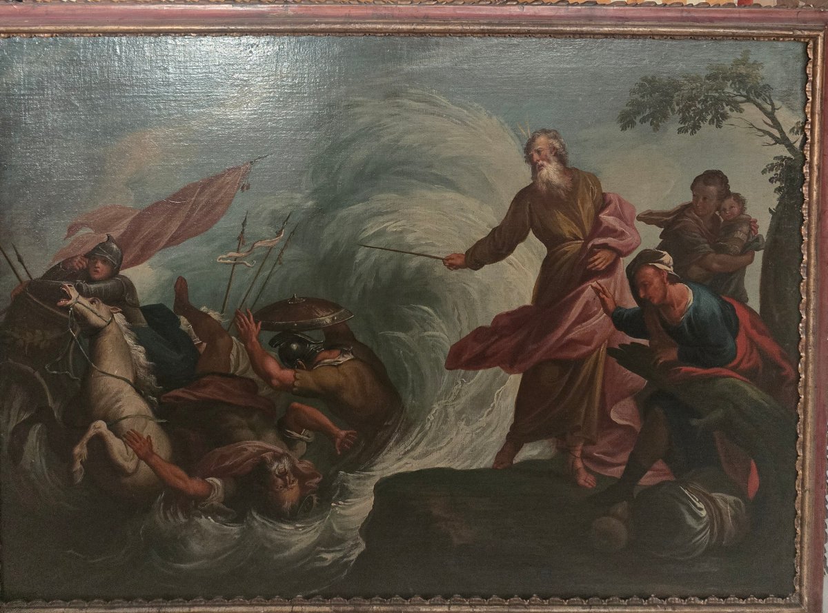 Olio su tela, Il passaggio sul Mar Rosso, 115 x 81, G.B.Marcola, Verona 1704/1776, expertise -photo-1