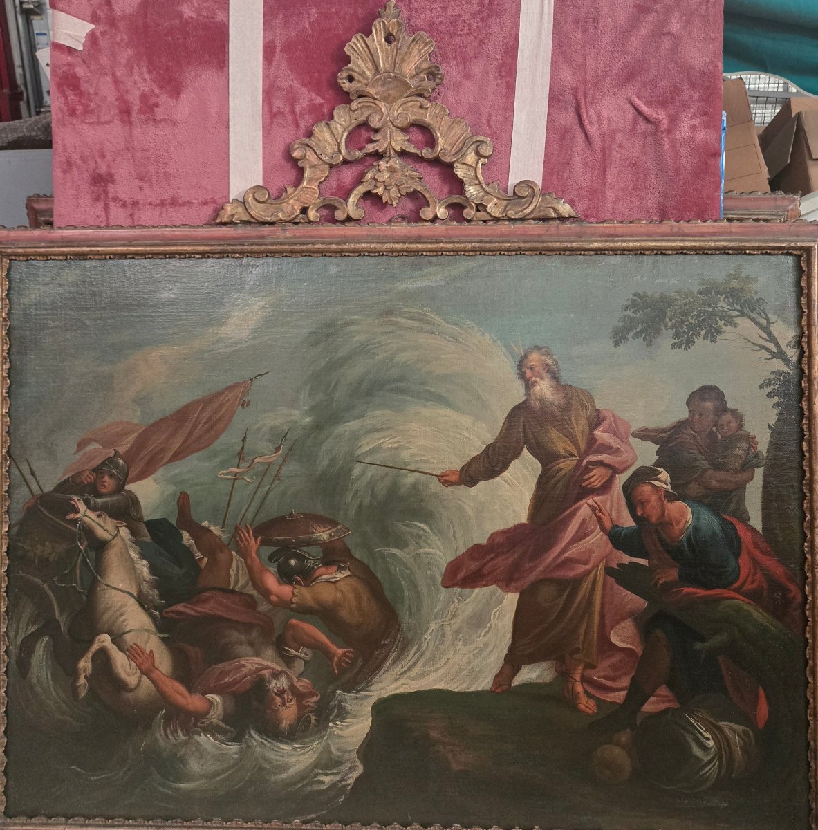 Olio su tela, Il passaggio sul Mar Rosso, 115 x 81, G.B.Marcola, Verona 1704/1776, expertise 
