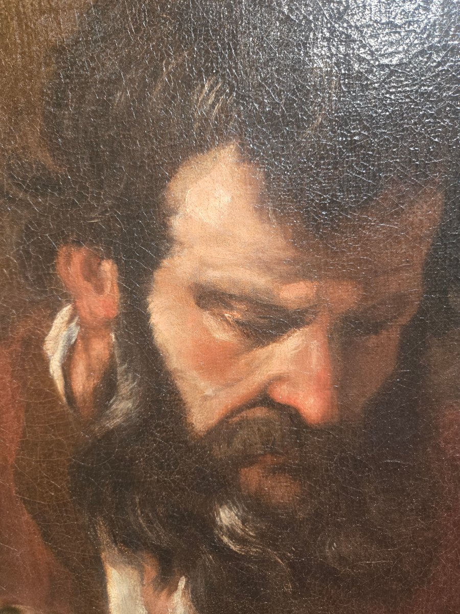 Olio su tela, cm 43 x 34, Roma XVII secolo, Ritratto di Astronomo, cornice dorata, buono stato-photo-1